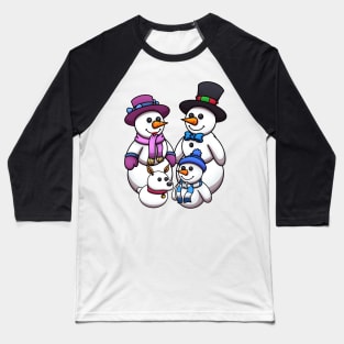 Happy Cartoon Snowman Family Baseball T-Shirt